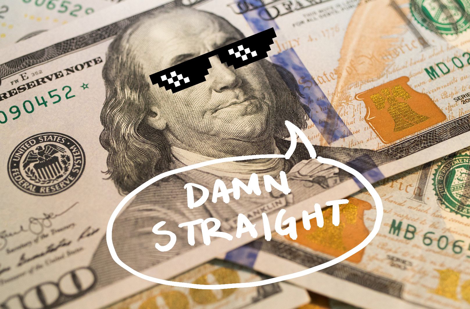 Benjamin Franklin wearing sunglasses