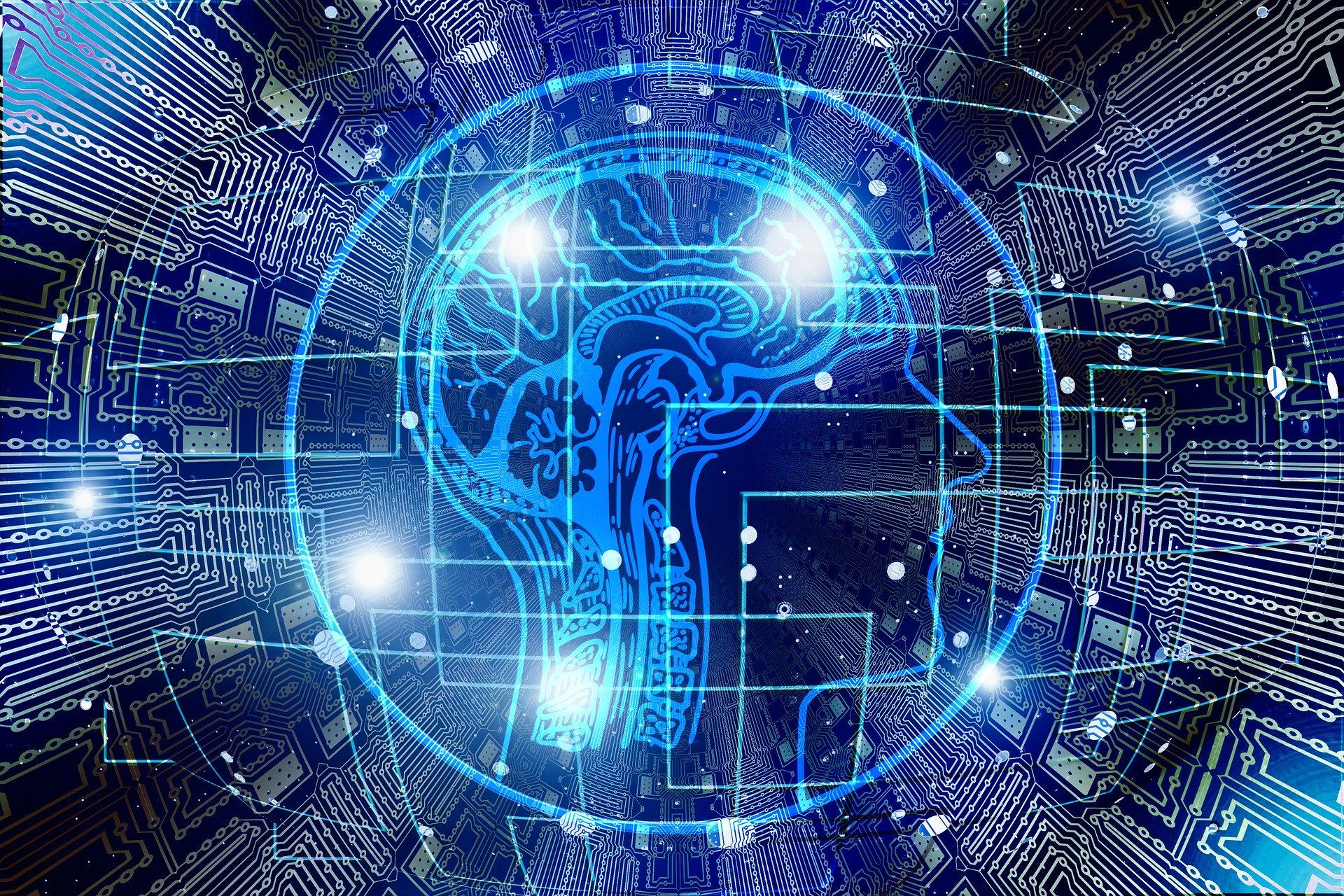 Brain with a blue software-inspired background