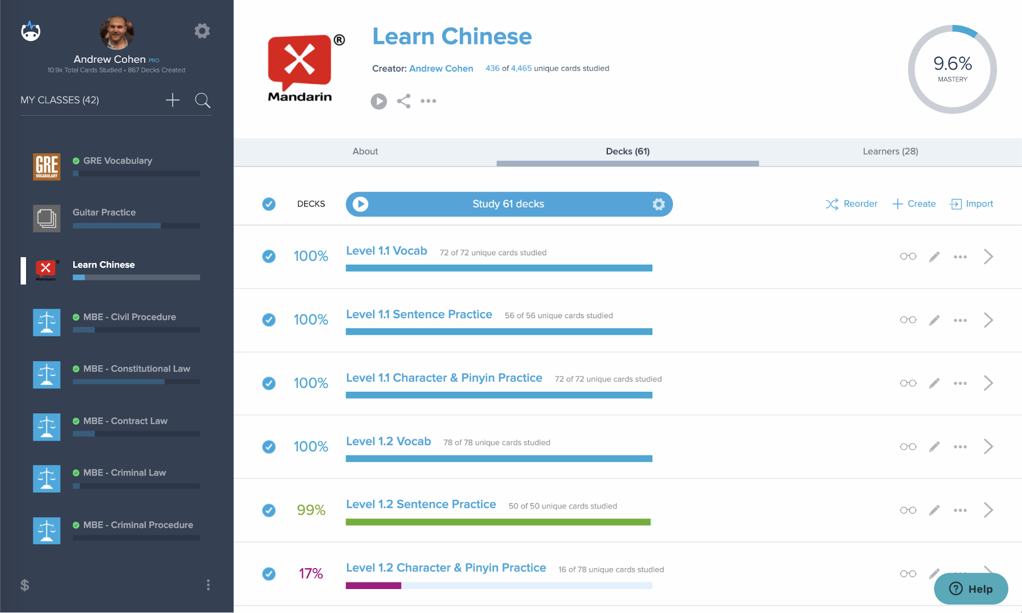 Brainscape dashboard for Chinese