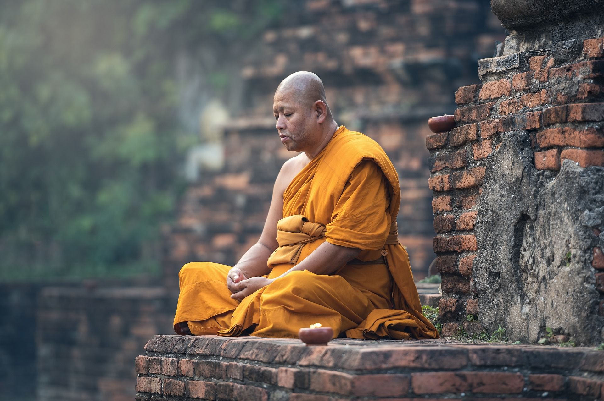 Buddhist monk meditating