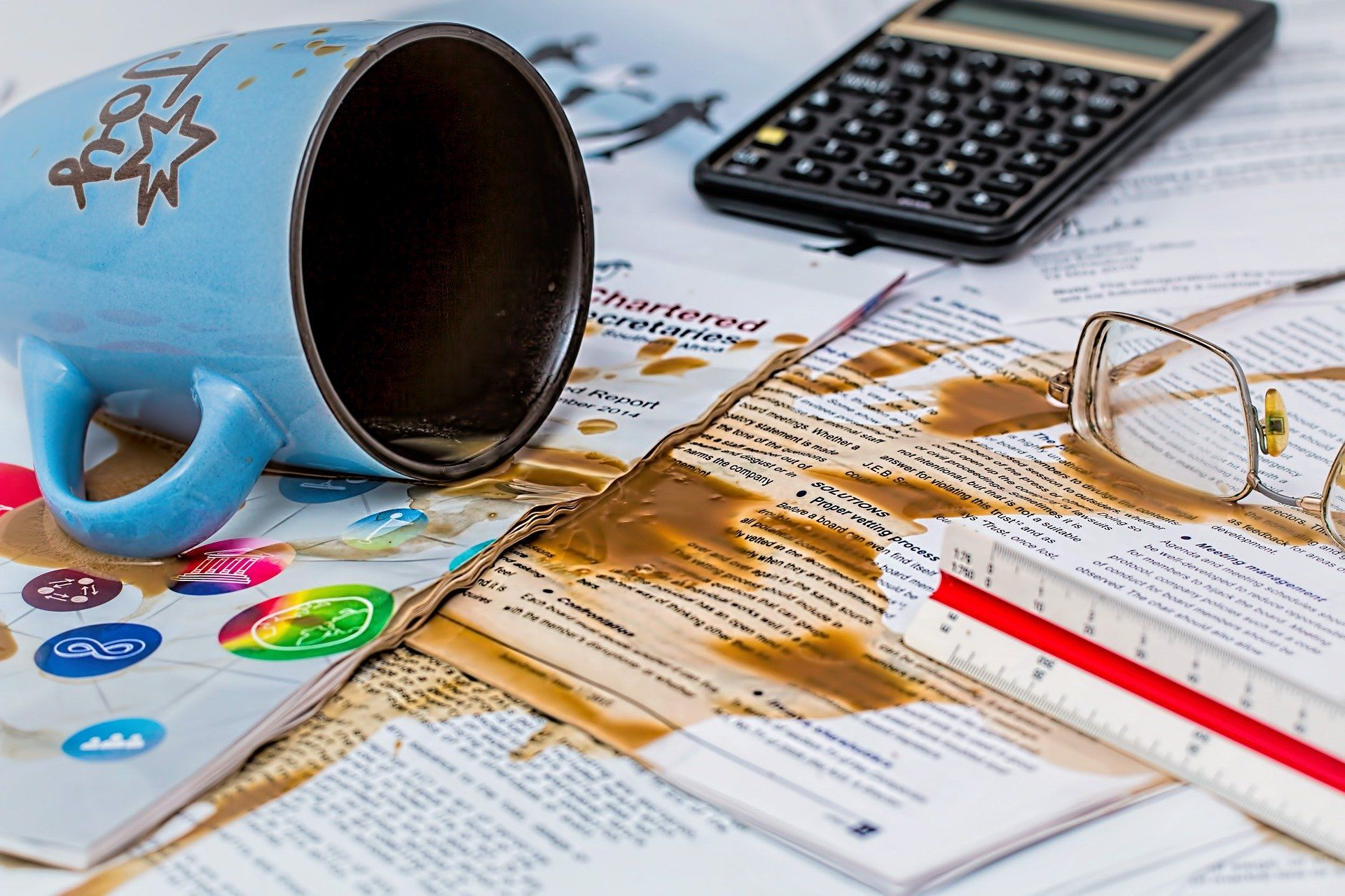 Coffee spilt over course books