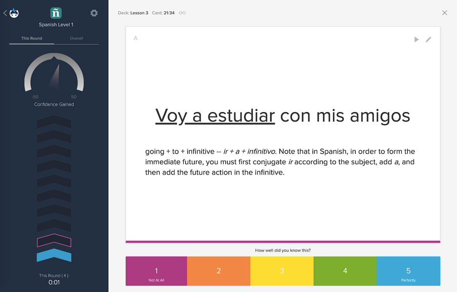 Brainscape flashcard using incremental exposure