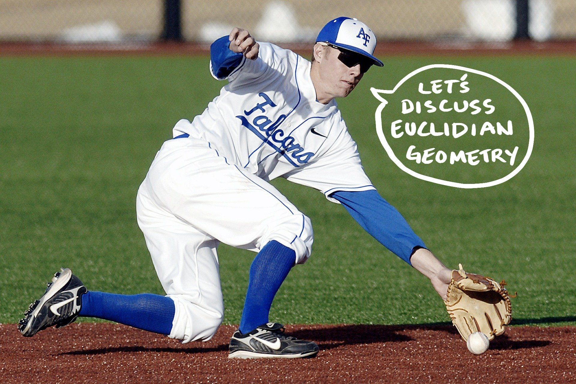 Baseball player catching ball with speech bubble