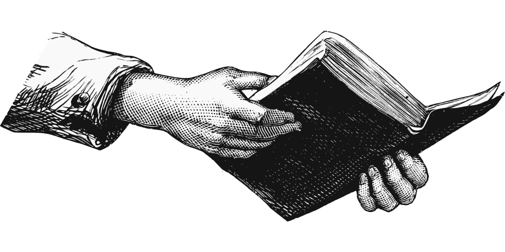 Drawing of hands holding a book