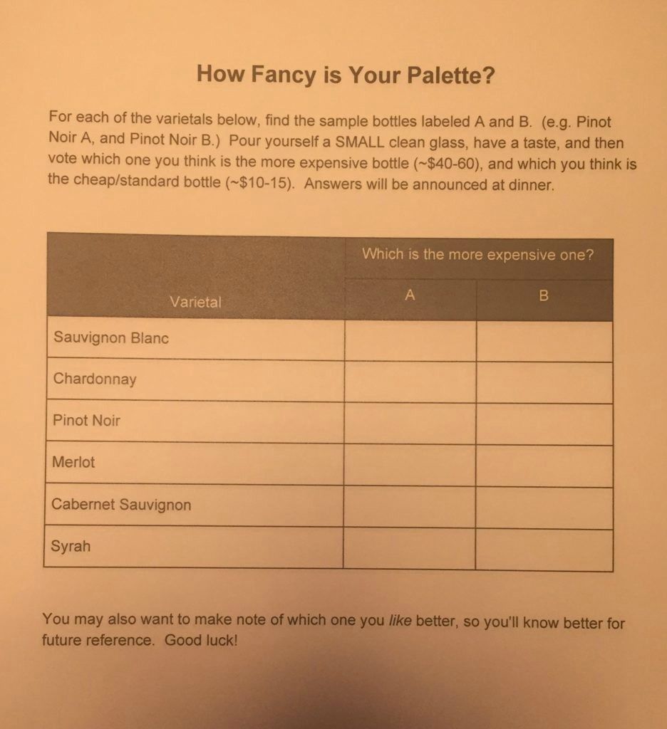 Wine tasting ballot sheet