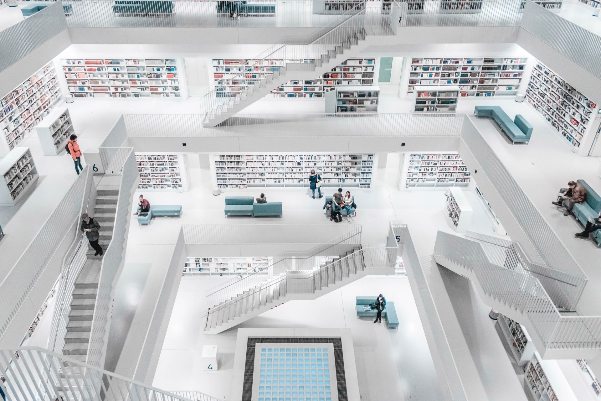 library with stairs and books future of study