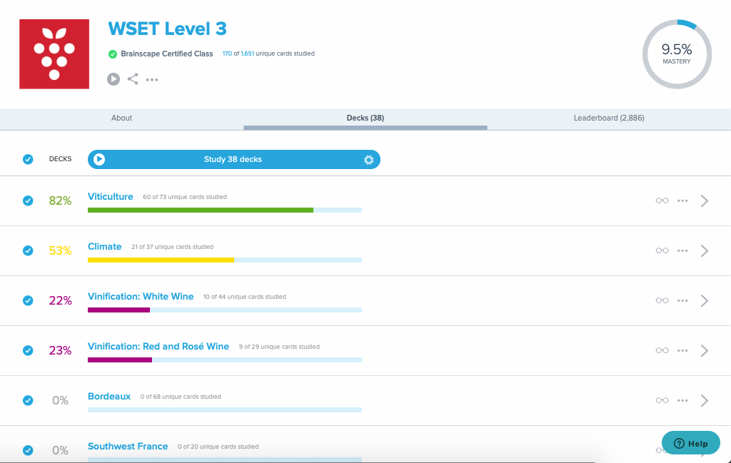 Brainscape WSET Level 3 dashboard