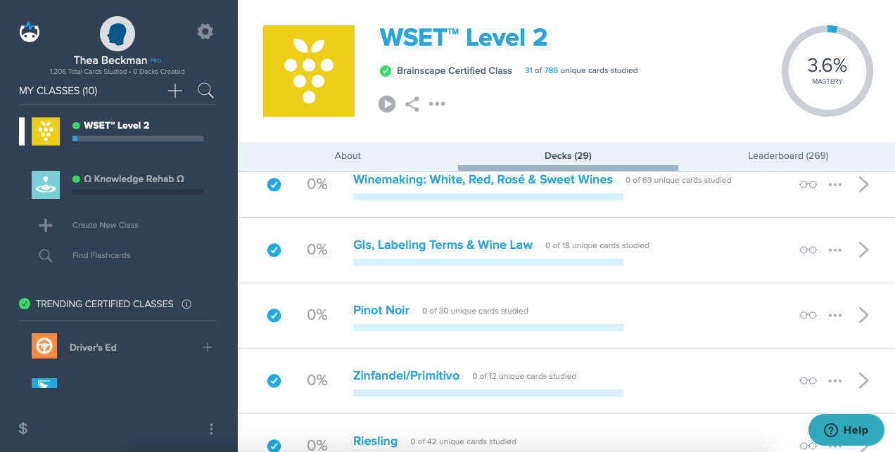 Brainscape interface WSET Level 2 exam