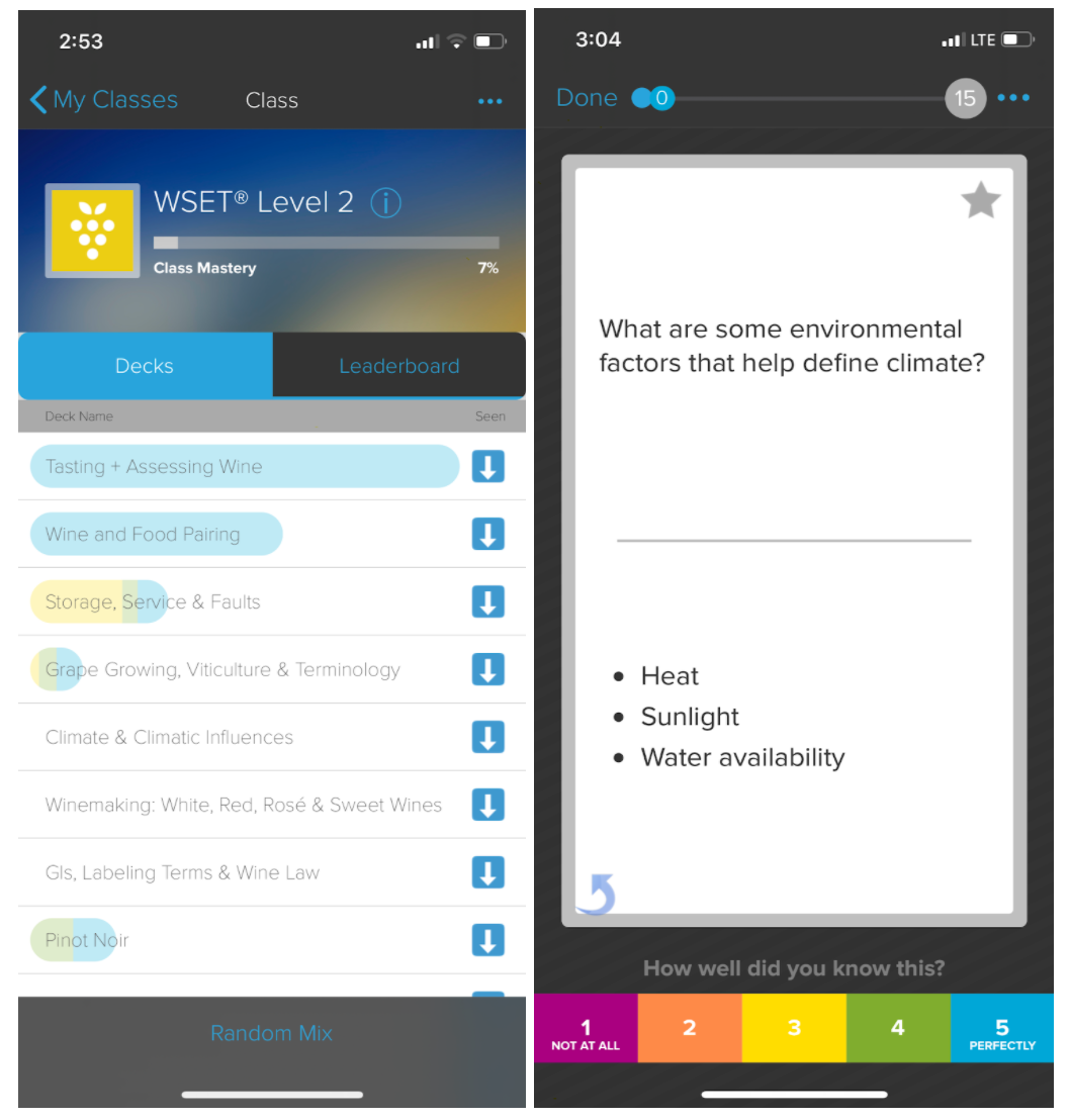 Brainscape interface for the WSET Level 2 exam