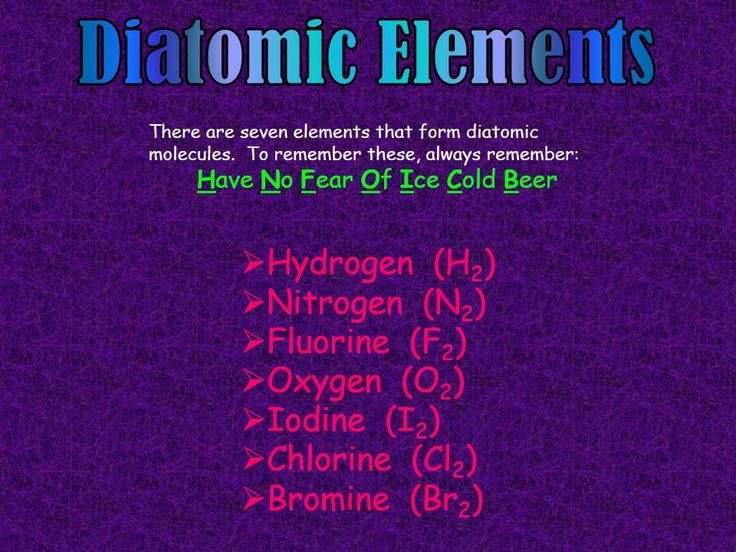 Diatomic elements used in mnemonics