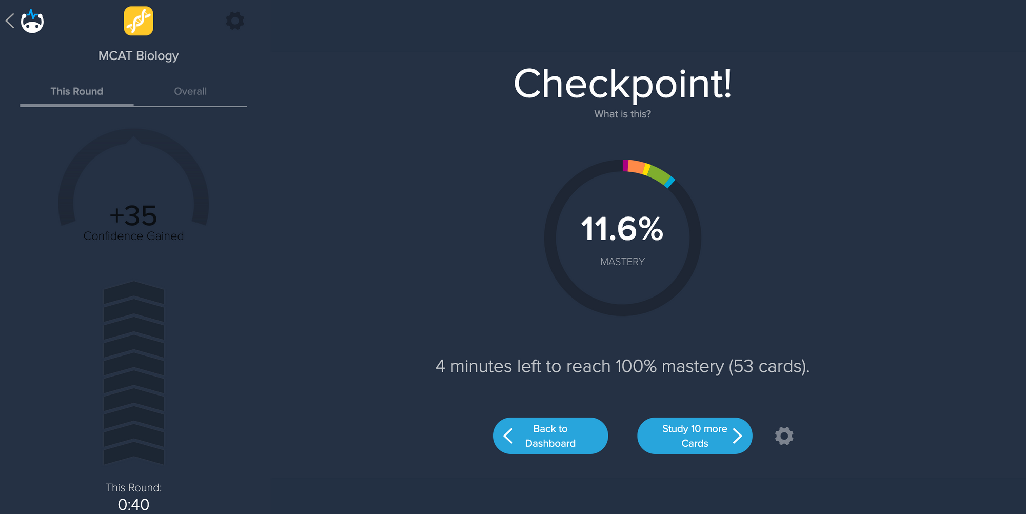 Brainscape's Mastery dashboard for the MCAT