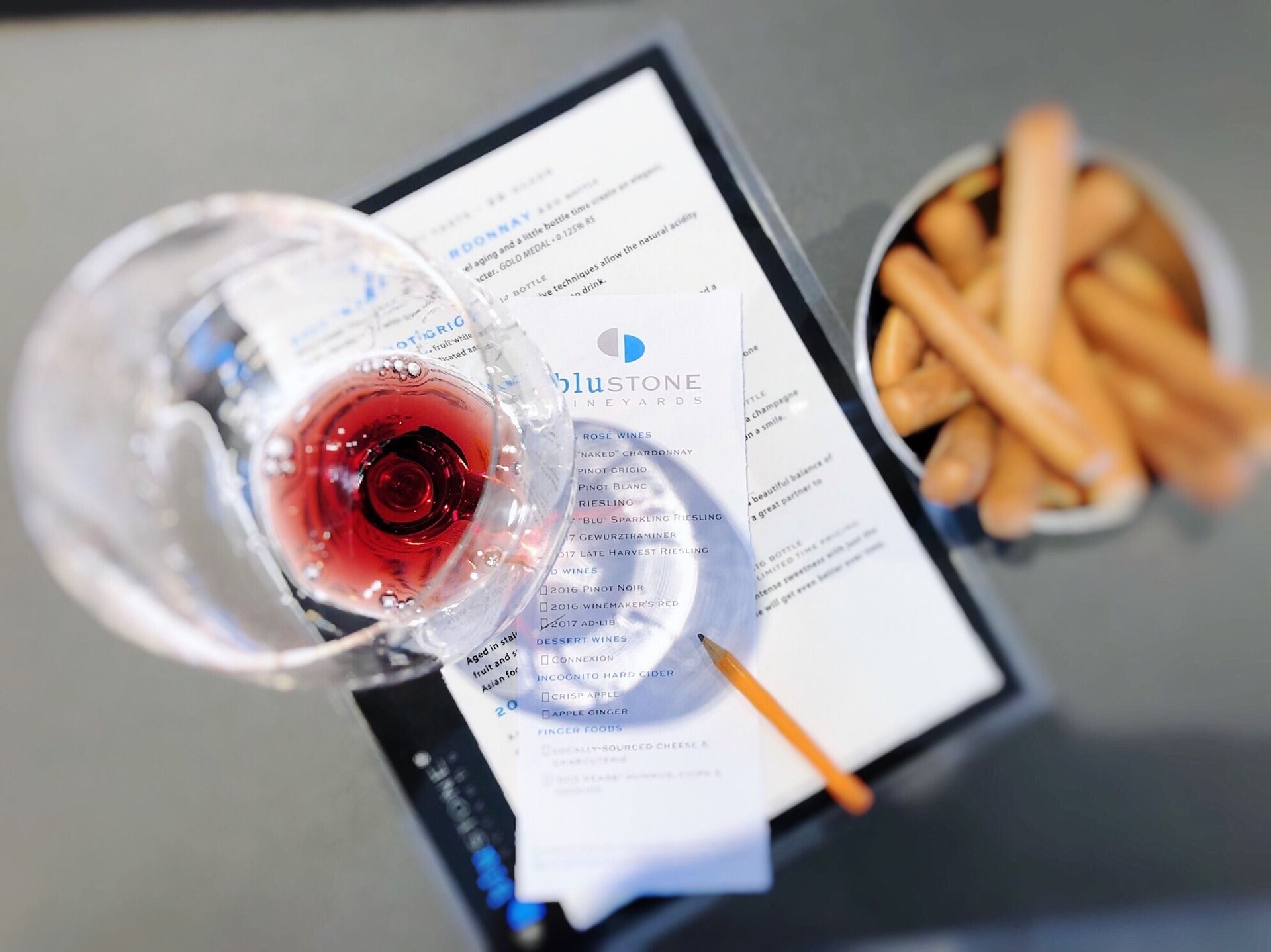 Red wine and snacks; WSET Level 1 wine exam