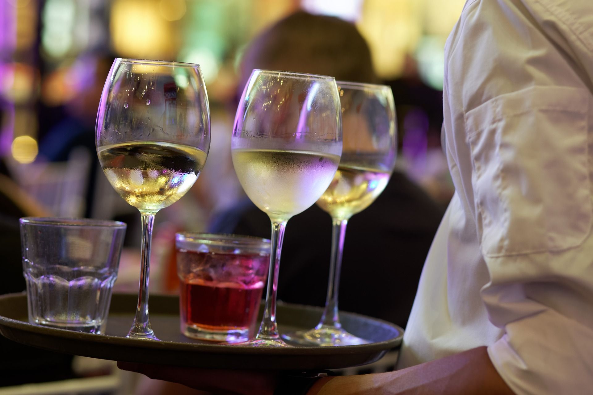 White wine on trays; WSET Level 1 exam