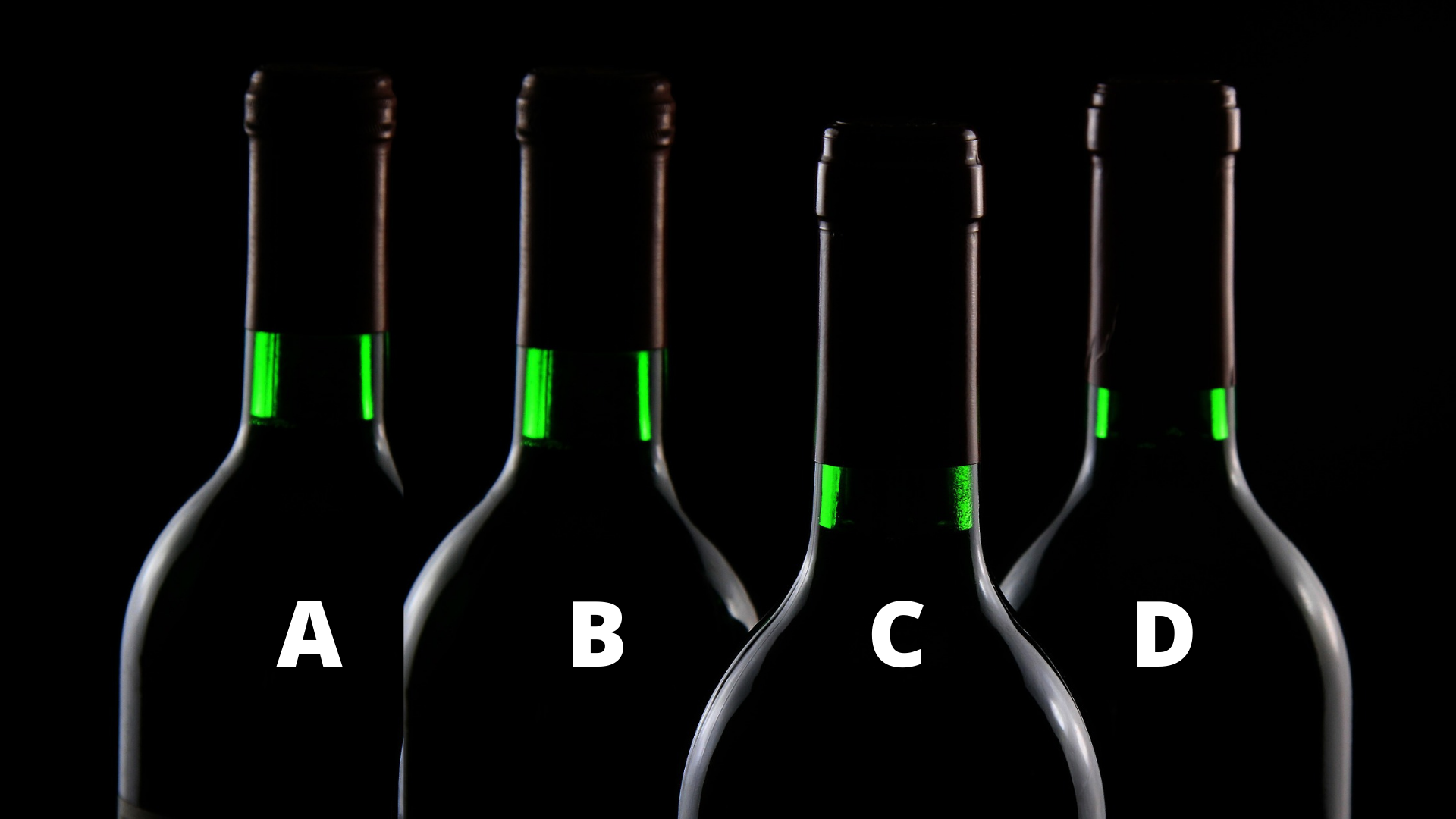 Wine bottles with glowing numbers; WSET Level 1 wine exam