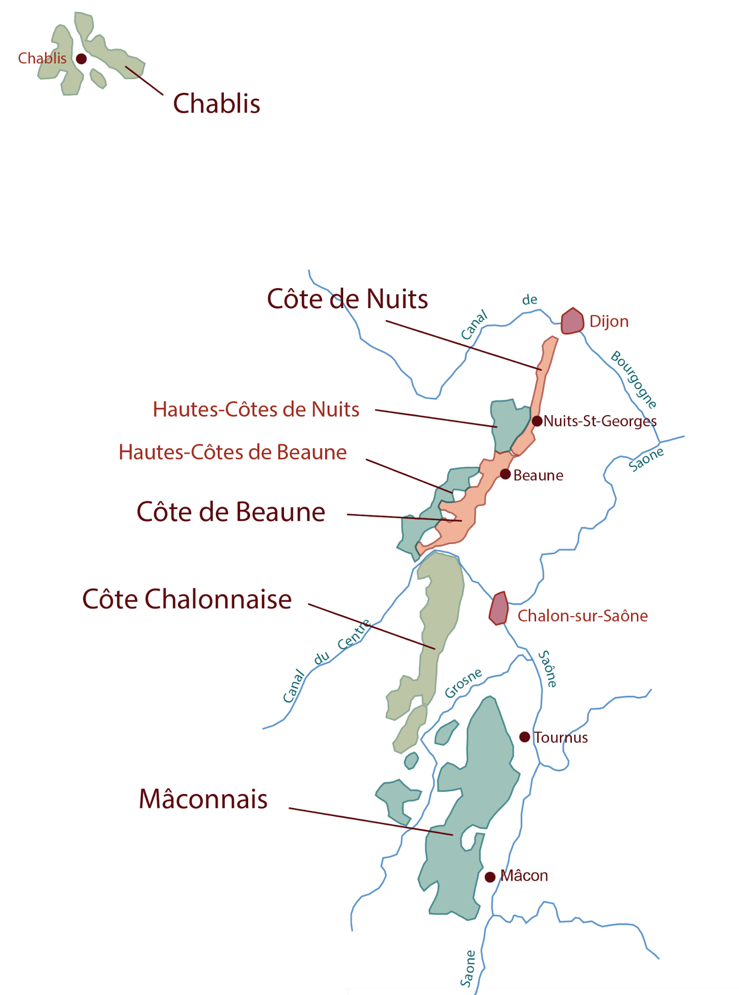 Bourgogne wine region of France; White Burgundy wine