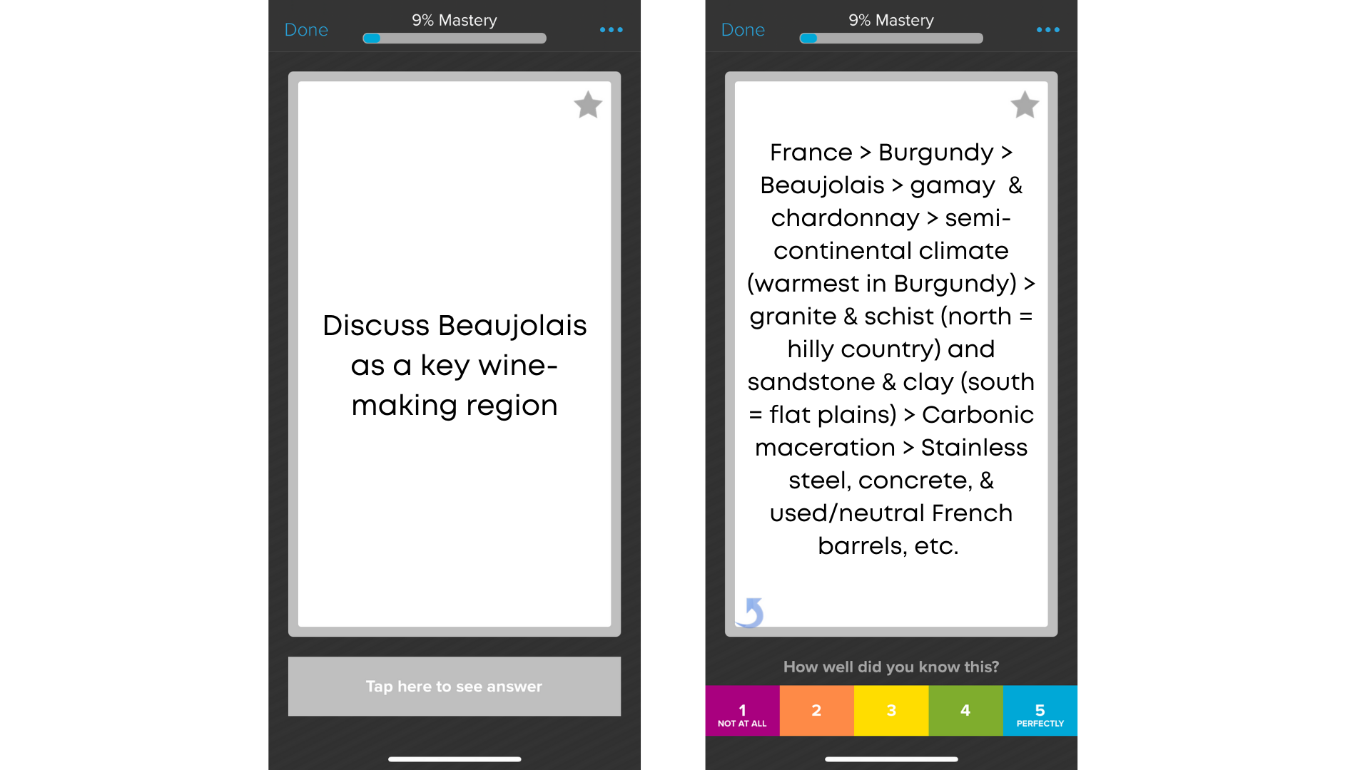 Brainscape mobile flashcards; Court of Master Sommeliers Level 1