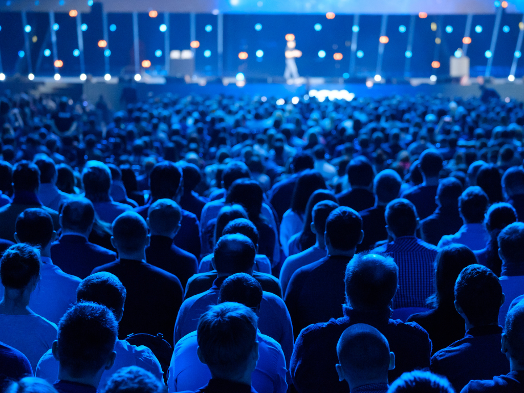 Audience in blue light for elearning business