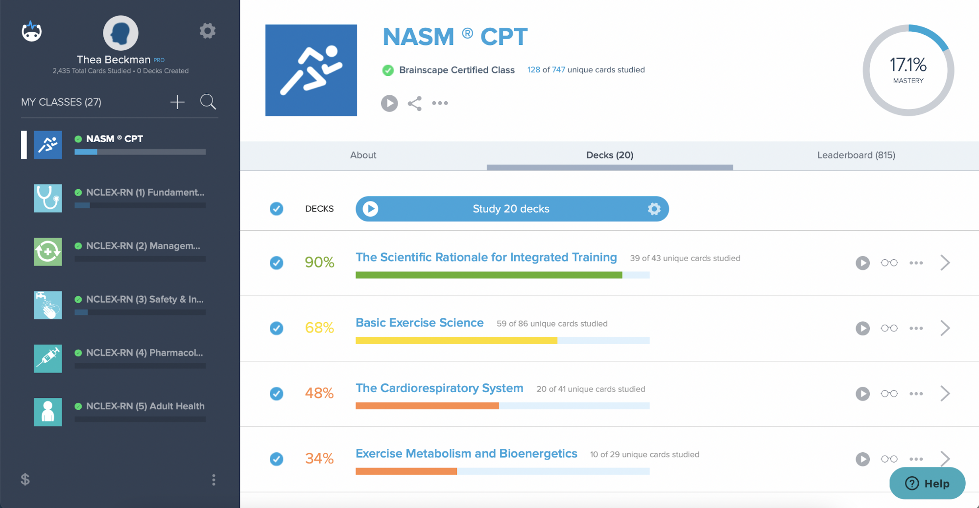 NASM Brainscape dashboard
