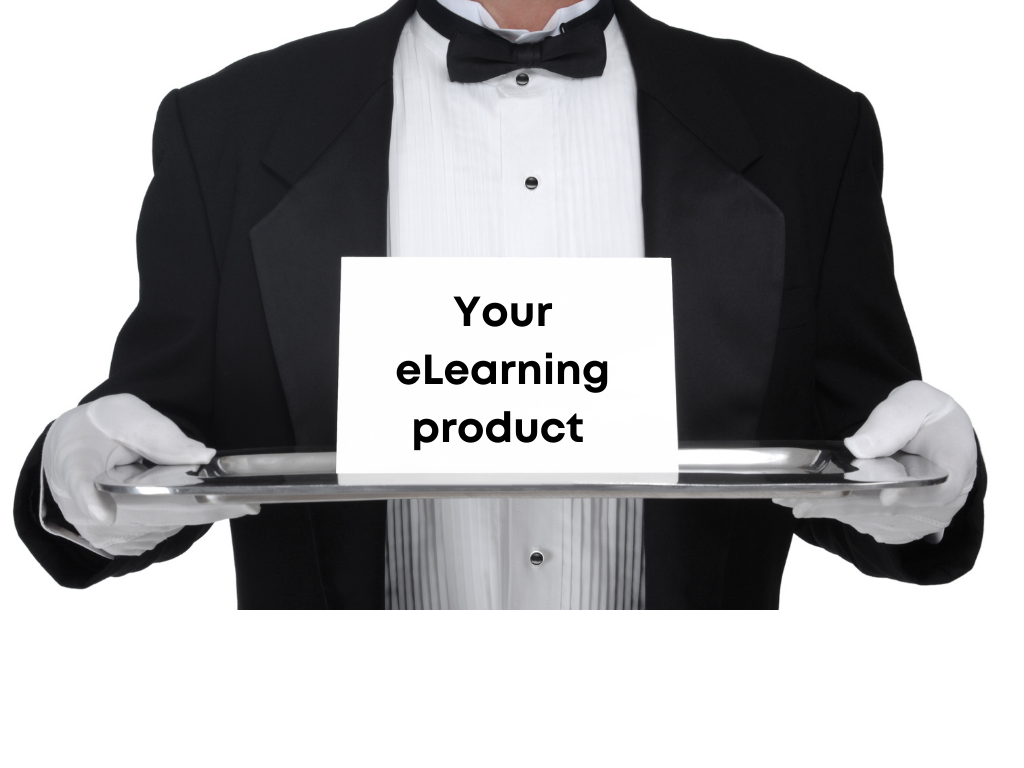 Waiter holding a silver platter; eLearning business