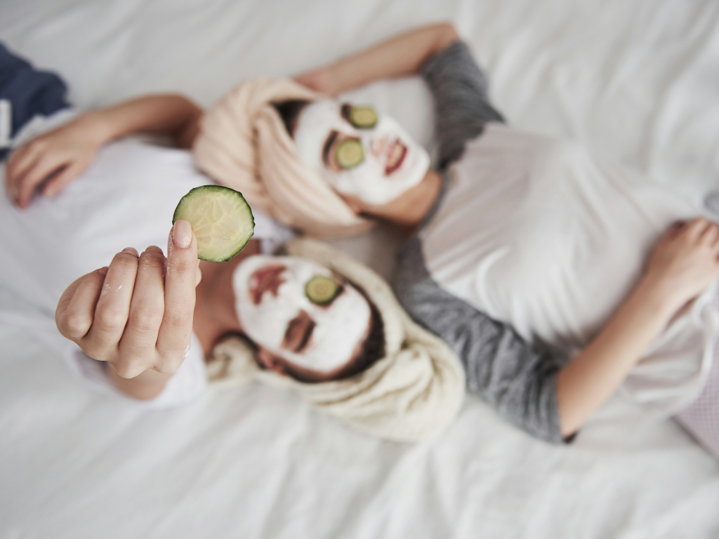 Girls with face masks to combat Bar exam stress