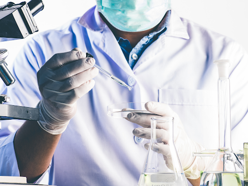 Person performing lab test in a medical laboratory