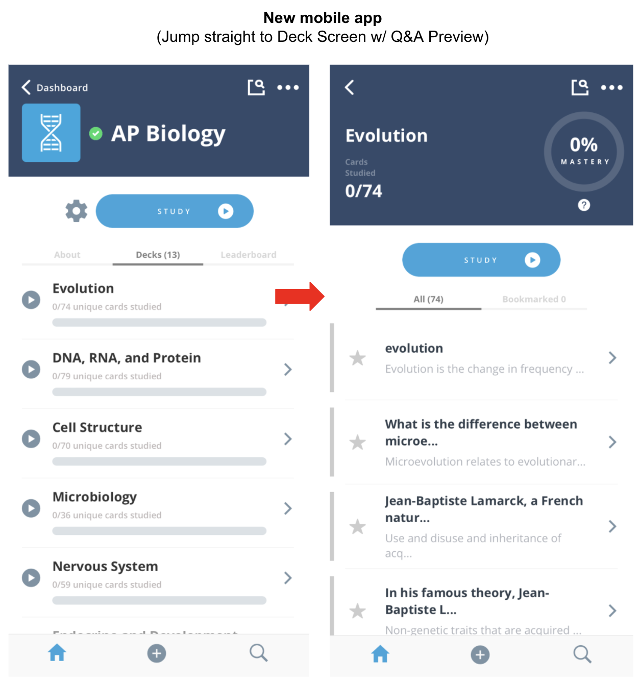 Brainscape's new mobile app screens as of October 2021
