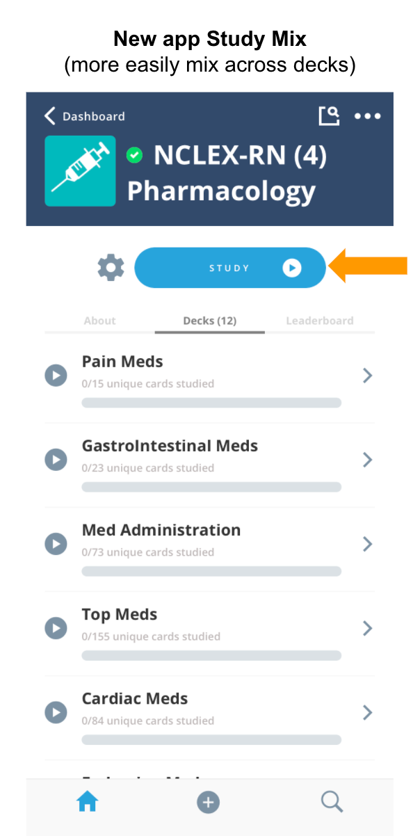 Brainscape app screen where you can choose to study what you want in a study session