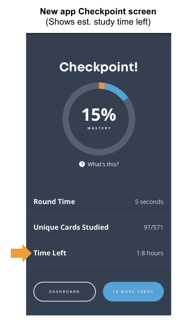 Brainscape study check point screen October 2021 showing time remaining