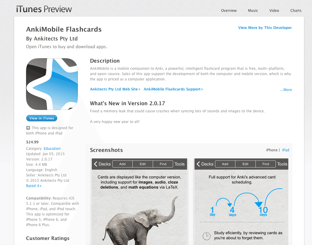 Anki flashcards app iTunes