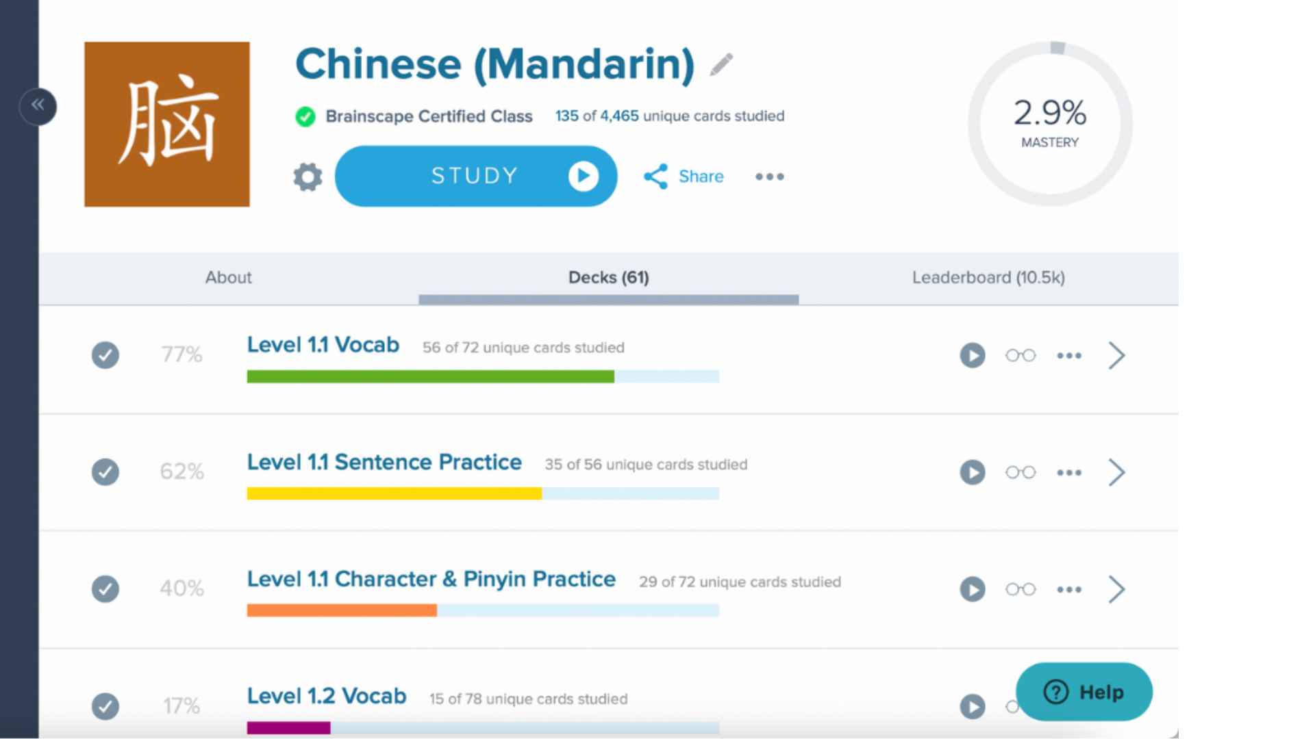 Brainscape's Learn Chinese Mandarin flashcards