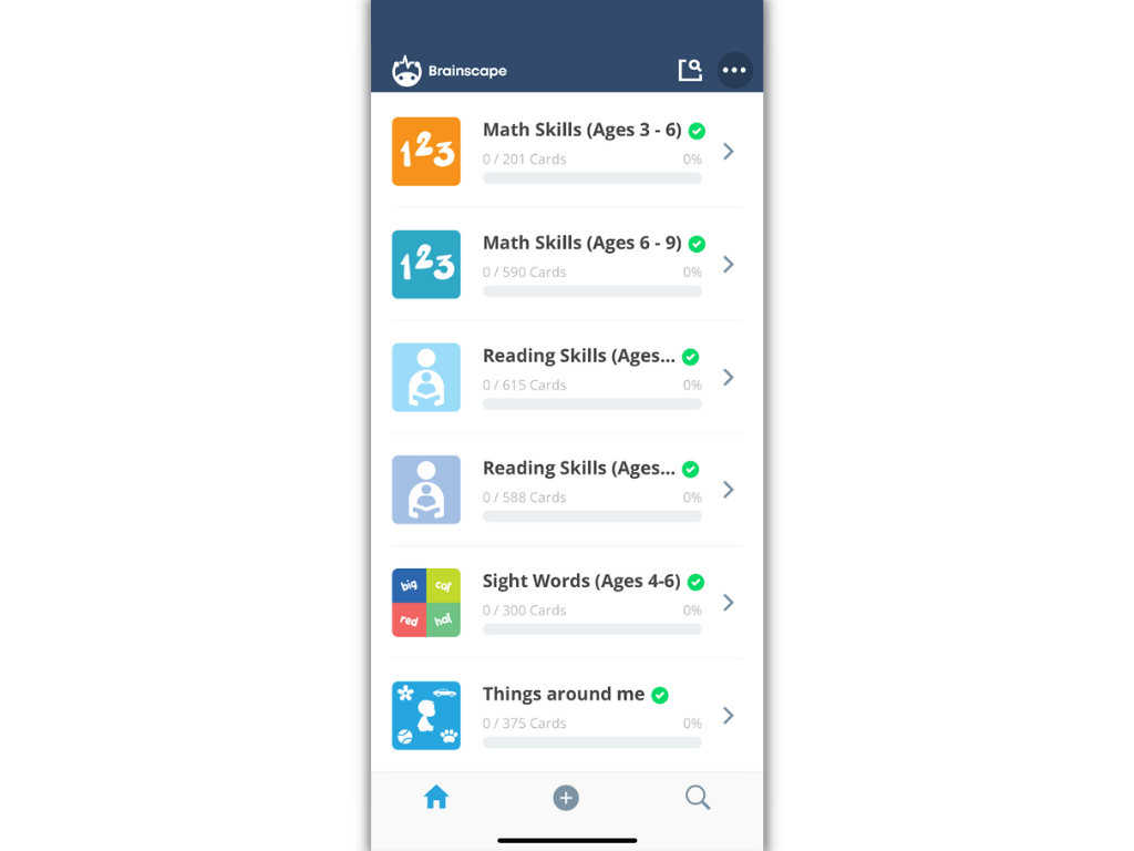 Brainscape for kids mobile dashboard