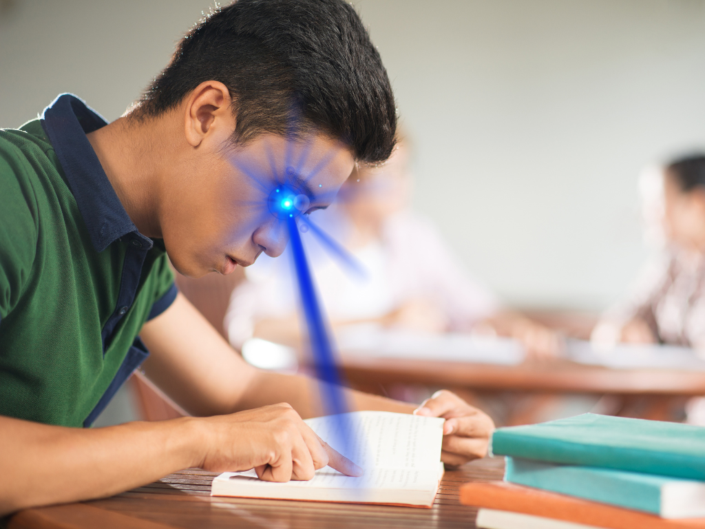 Student focusing on studying