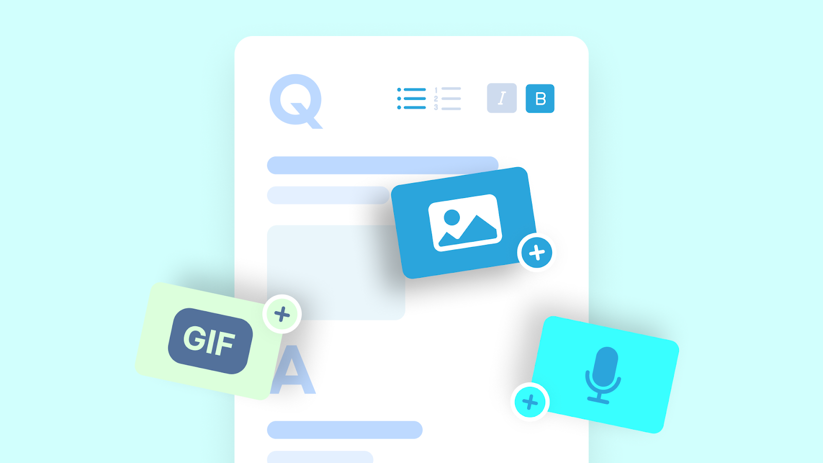 Digital flashcard with a GIF, image, and audio icon indicating the addition of multimedia