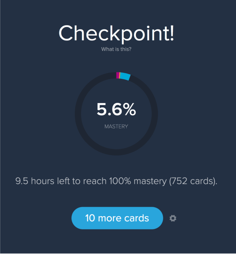 Checkpoint screen on brainscape flashcard app