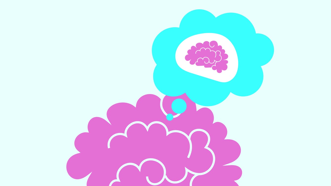 Stylized image of a brain with a thinking bubble and a brain inside the thinking bubble