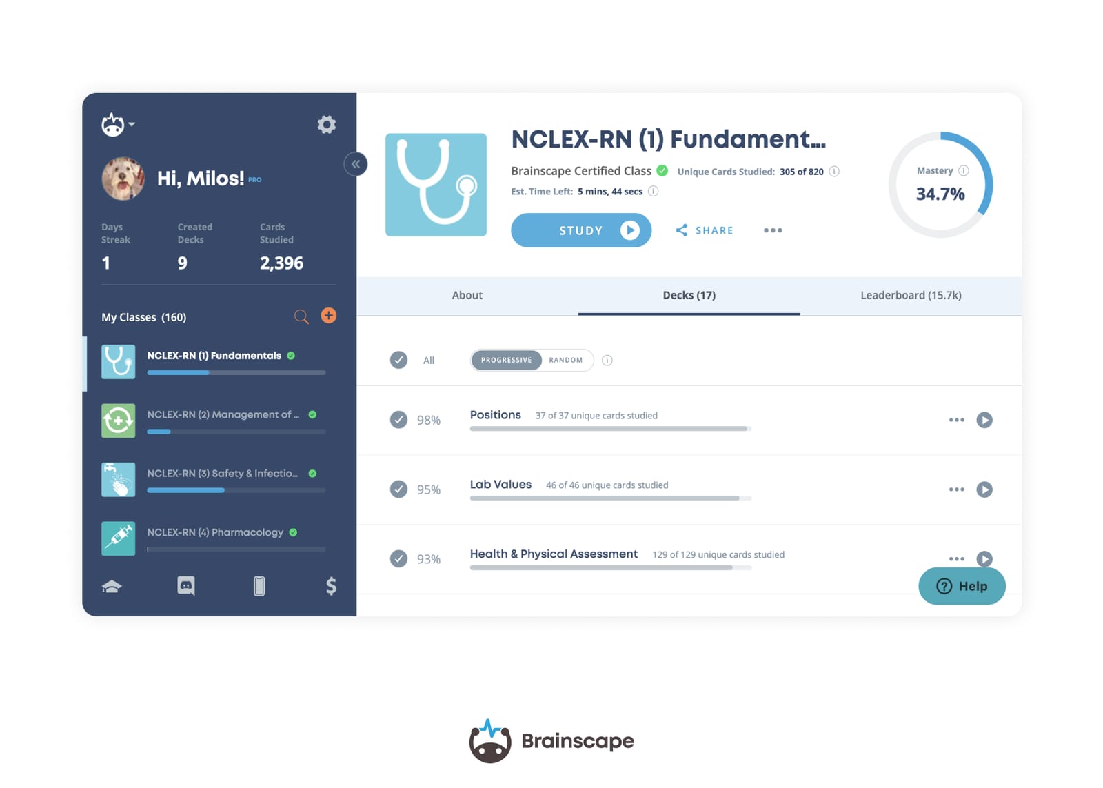 NCLEX Flashcards Dashboard (Web) Brainscape's NCLEX Flashcards Dashboard (Web)